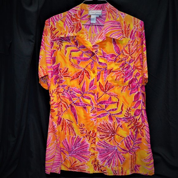 NWT Diane Gilman Silk Embellished Button-up Top 1X - Picture 3 of 7